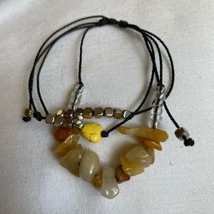 Pull String Bracelet Stone Beads Leather